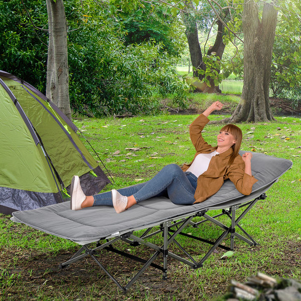 Outsunny Folding Camping Cot For Adults With Mattress & Pillow, Double